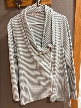 Andree Gray & White Striped Cowl Zip up Jacket